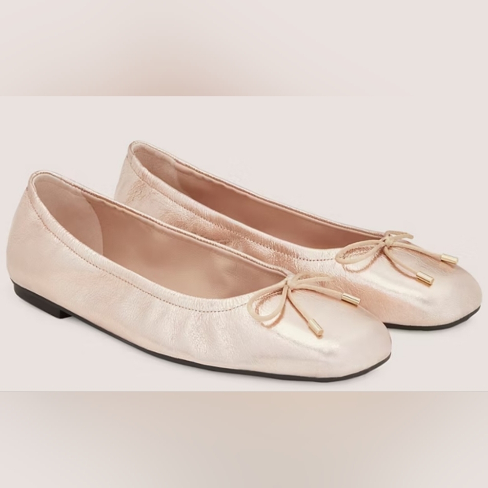 New Stuart Weitzman Bardot Bow Women's Leather Metallic Ballet Flats Size 6.5